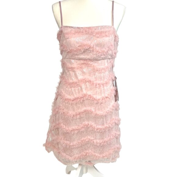 Speechless Blush Pink Cocktail Mini Dress L Party Prom Hoco Sequin Tulle Layered - Picture 2 of 14